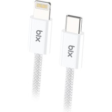 Bix BX03CL 27W Type-C To Lightning iPhone Örgülü Data ve Şarj Kablosu Beyaz 1 Metre