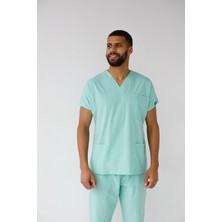 Dr. Mitra Erkek Likralı Yarasa Kol Hemşire Doktor Takım Mint Yeşili