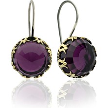 Erdobia Ametist Taşlı Lale Motifli Otantik Gümüş Kadın Küpe