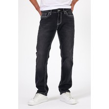 Explode - Erkek Siyah Kalın Ipli Likralı Slim Fit Denim Pantolon