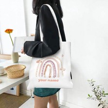 17 33X37CM 13X14.6IN Gökkuşağı Özelleştirilmiş Adı Alışveriş Çantası Kadınlar Için Yeniden Kullanılabilir Eko Polyester Bez Çantalar Yaz Alışveriş Çantası Doğum Günü Düğün Hediyeleri (Yurt Dışından)