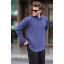 Madmext Erkek Lacivert Müslin Uzun Kollu Gömlek 6742