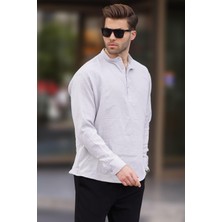 Madmext Erkek Gri Müslin Uzun Kollu Gömlek 6742