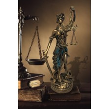 Realistic of Art Museum Heykel Biblo Adalet Terazisi Themis 20 Cm. Antik Gold & Antik Mavi
