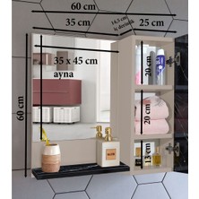 Nurcelant Aynalı Raflı Banyo Dolabı 60 cm Mdf Bej Siyah