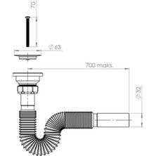 Wasseberg 32MM Lavabo Eviye Sifon Paslanmaz Süzgeçli Körüklü Lavabo Sifonu