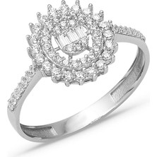 Bilezikci Güneş Tasarım Bagetli Beyaz Altın Spor Yüzük