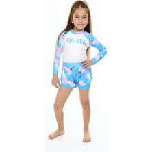 Podium Giyim Yeni Sezon Summer Baskılı Uv Korumalı Kısa Taytlı ve Şortlu Kız Çocuk -Mayo