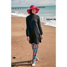 Marina Likralı Siyah Tam Kapalı Tesettür Mayo M2491