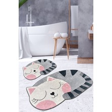 Chilai Home Big Cat 2'li Set Banyo Halısı Kaymaz Tabanlı Canlı Renkli Desenli 60x100 cm ve 50x60 cm