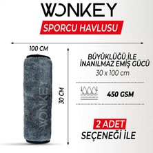 Wonkey - Sporcu Fitness Antreman Havlusu 30x100 cm, Ultra Hafif ve Hızlı Kuruyan Mikrofiber Spor Havlu, Gym Boks Pilates Tenis Havlusu (2'i Paket - Gri)