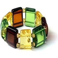 Amber By Mazukna Renkli Baget Kesim Kehribar Yüzük, Esnek Misina, Genç, Yetişkin, Sertifikalı