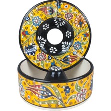 Qtahya Home El Yapımı Kapaklı Kül Tablası Küllük Çini Kabartma Otantik Desen