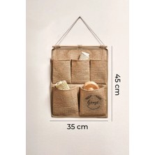 Prendi Home Jüt Kumaş  5 Cepli Çok Amaçlı Askılı Duvar Tipi Dolap Içi Banyo Mutfak Düzenleyici Organizer 35X45 cm