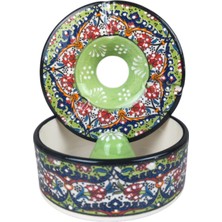 Qtahya Home El Yapımı Kapaklı Kül Tablası Küllük Çini Kabartma Otantik Desen