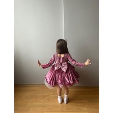 Taha Kids Kadife Perenses Abiye Elbise Pembe