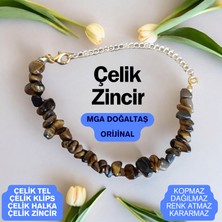 Mga Doğaltaş Kaplan Gözü Taşı  Bileklik Doğal Taş Bileklik Orijinal Komple Çelik Doğal Kırıktaş Bileklik
