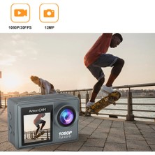 Megamus Su Geçirmez Fotoğraf Video Kamerası 1080P Full Hd Çift Ekran Spor Sualtı Dalış Kamerası