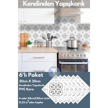 Technojet Kendinden Yapışkanlı Karo Pvc Mutfak Banyo Tezgah Kaplama Sticker 6 Adet 20 cm × 20 cm