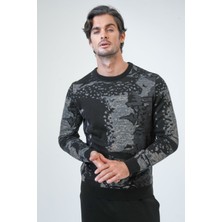 Back And Bond Siyah Regular Fit Desenli Pamuklu Bisiklet Yaka Triko