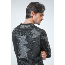 Back And Bond Siyah Regular Fit Desenli Pamuklu Bisiklet Yaka Triko