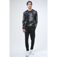 Back And Bond Siyah Regular Fit Desenli Pamuklu Bisiklet Yaka Triko