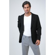 Back And Bond Siyah Slim Fit Mono Yaka Armürlü Ceket