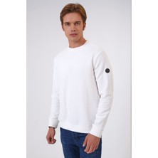 Back And Bond Beyaz Regular Fit Pamuklu Yumuşak Dokulu Bisiklet Yaka Sweatshirt