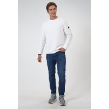 Back And Bond Beyaz Regular Fit Pamuklu Yumuşak Dokulu Bisiklet Yaka Sweatshirt