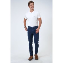 Back And Bond Lacivert Slim Fit Pamuklu Armürlü Chino Pantolon