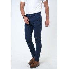 Back And Bond Lacivert Slim Fit Pamuklu Armürlü Chino Pantolon