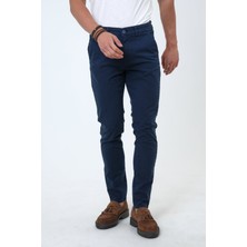 Back And Bond Lacivert Slim Fit Pamuklu Armürlü Chino Pantolon