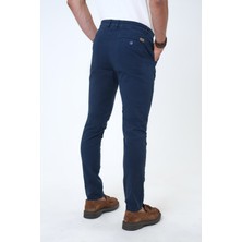 Back And Bond Lacivert Slim Fit Pamuklu Armürlü Chino Pantolon