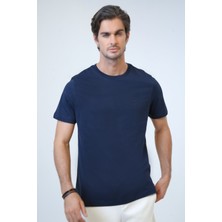 Back And Bond Lacivert Regular Fit Pamuk Bisiklet Yaka Tişört