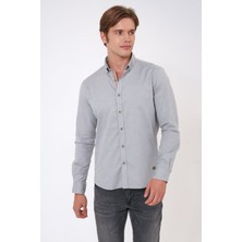 Back And Bond Gri Slim Fit %100 Pamuk Kolay Ütülenebilir Oxford Gömlek