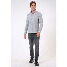 Back And Bond Gri Slim Fit %100 Pamuk Kolay Ütülenebilir Oxford Gömlek