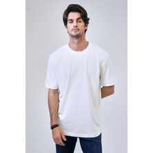 Back And Bond Beyaz Relaxed Fit %100 Pamuk Kısa Kollu Bisiklet Yaka Sweatshirt