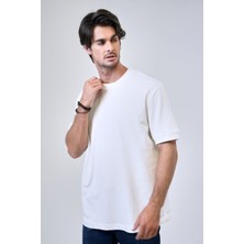 Back And Bond Beyaz Relaxed Fit %100 Pamuk Kısa Kollu Bisiklet Yaka Sweatshirt