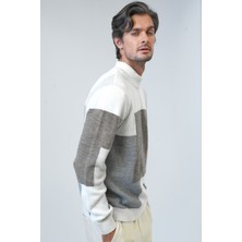 Back And Bond Ekru Regular Fit Blok Desenli Bisiklet Yaka Triko Kazak