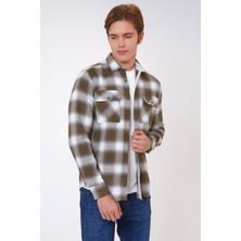 Back And Bond Haki Regular Fit %100 Pamuk Ekoseli Gömlek