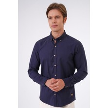 Back And Bond Lacivert Slim Fit %100 Pamuk Kolay Ütülenebilir Oxford Gömlek