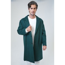 Back And Bond Koyu Yeşil Oversize Fit Yünlü Mono Yaka Kaşe Kaban