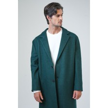 Back And Bond Koyu Yeşil Oversize Fit Yünlü Mono Yaka Kaşe Kaban