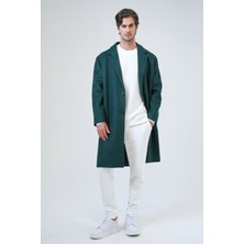 Back And Bond Koyu Yeşil Oversize Fit Yünlü Mono Yaka Kaşe Kaban