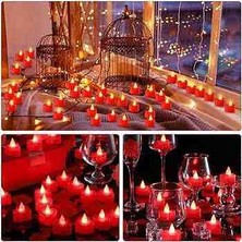 Tasaryum 50 Adet Kalp Şeklinde Kırmızı Mum Romantik Günler Için Alevli Mum Seti Aşk Mumları