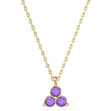 İndigo Takı Ametist Taşlı Cemre Tohum Altın Kaplama Gümüş Kolye