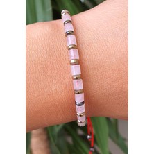 Ose Shop  Pembe Kuvars ve Hematit Taşlı El Işi Tasarım Doğal Taş Bileklik