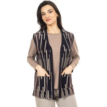 Mutlu City Kadın Triko Örgü Düğmesiz Cepli Rahat Kalıp Anne Triko Örgü Yelek 398