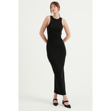 Tena Kadın Siyah Halter Yaka Uzun Kaşkorse Basic Elbise