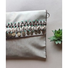 Deniz Kabuklu Bej Suni Deri Kadın Portföy Clutch El ve Kol Çantası